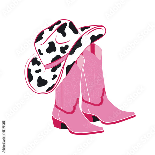 Pink Cowgirl Boots & Cowprint Hat
