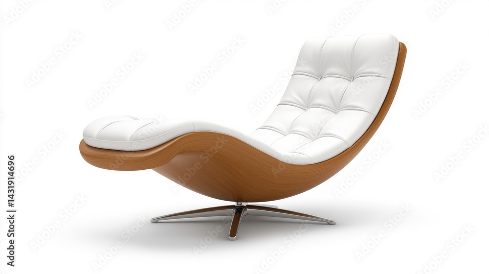Modern white lounge chair with wooden frame on white background. Generative AI Modern white lounge chair with wooden frame on white background. Generative AI