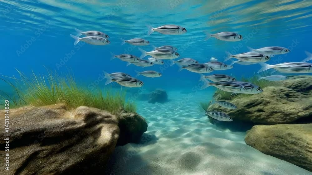 A vibrant coastal reef scene with Two-Banded Glide fish A vibrant coastal reef scene with Two-Banded Glide fish