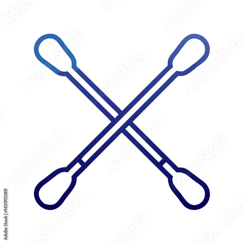 Two crossed cotton swabs blue line art icon