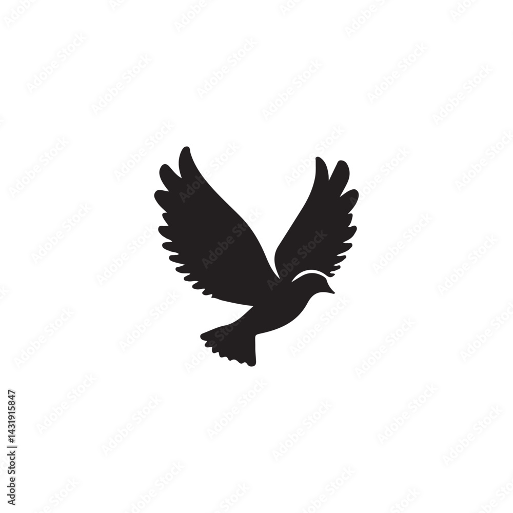 Fototapeta premium Silhouette of a soaring dove, symbolizing peace and freedom.A clean, simple silhouette of a dove in flight against a white background.