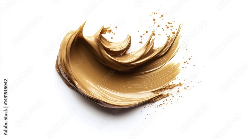 Abstract swirl of creamy beige paint splash on white background. Generative AI