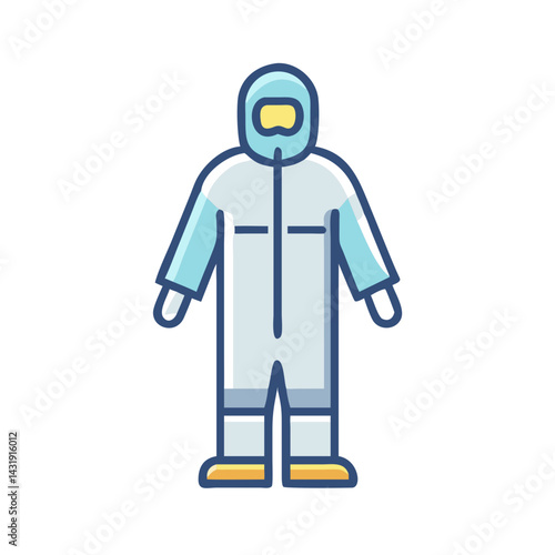 Protective hazmat suit in light blue on black background