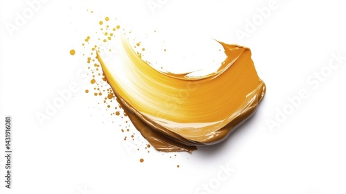 Obraz na płótnie Yellow paint stroke with splashes on white background. Generative AI w salonie