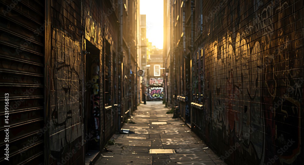 Obraz premium Sunlit Graffiti Alleyway Urban Exploration Photography