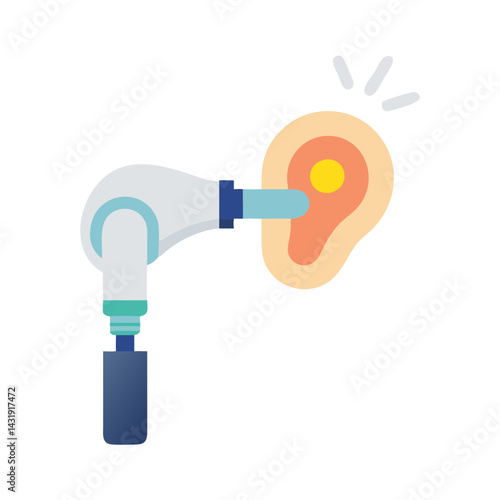 Hearing exam: otoscope examining a healthy ear illustration