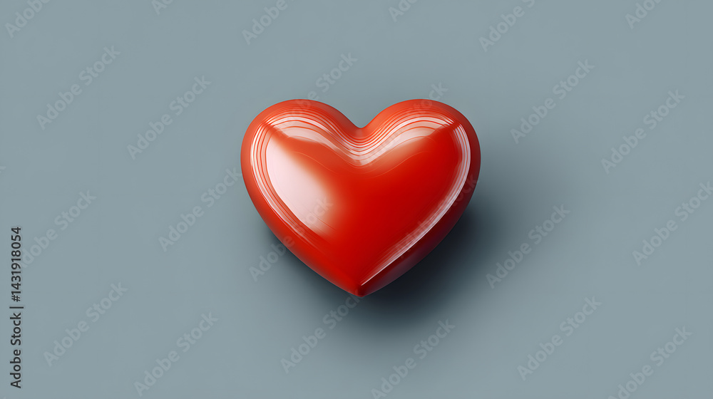 A glossy red heart sculpture against a soft blue background, symbolizing love and affection. A glossy red heart sculpture against a soft blue background, symbolizing love and affection.