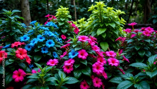 Wallpaper Mural Lush Tropical Garden with Vibrant Flowers and Lush Green Foliage Torontodigital.ca