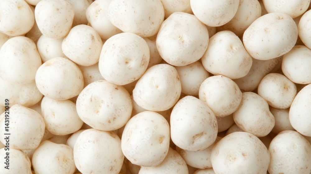 Pile of small white potatoes filling the frame close up food shot. Pile of small white potatoes filling the frame close up food shot.
