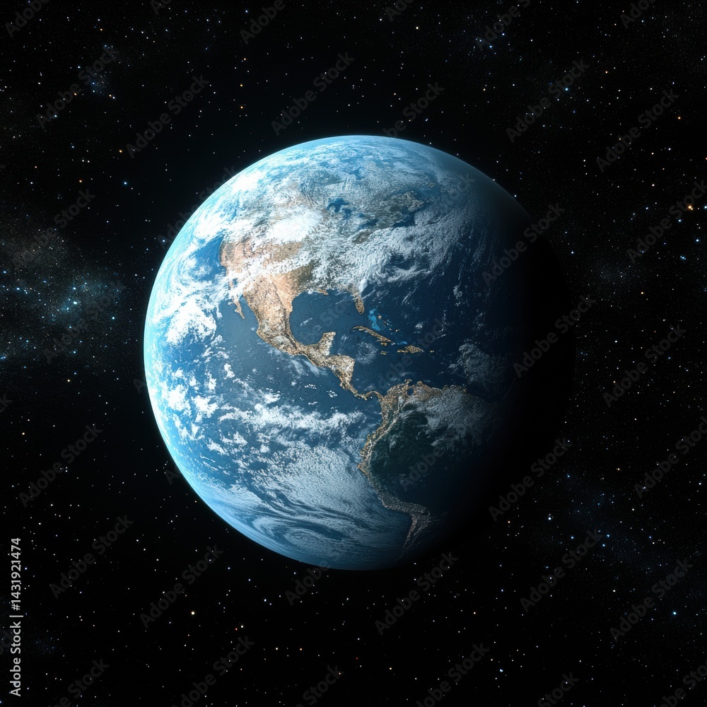 Obraz premium Explore the vastness of space with a detailed vector representation of Earth viewed from the cosmos with rich colors and intricate textures