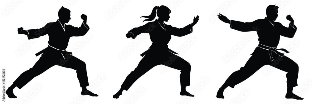 Martial Arts Silhouettes in Action, bundle of karate fighters Martial Arts Silhouettes in Action, bundle of karate fighters