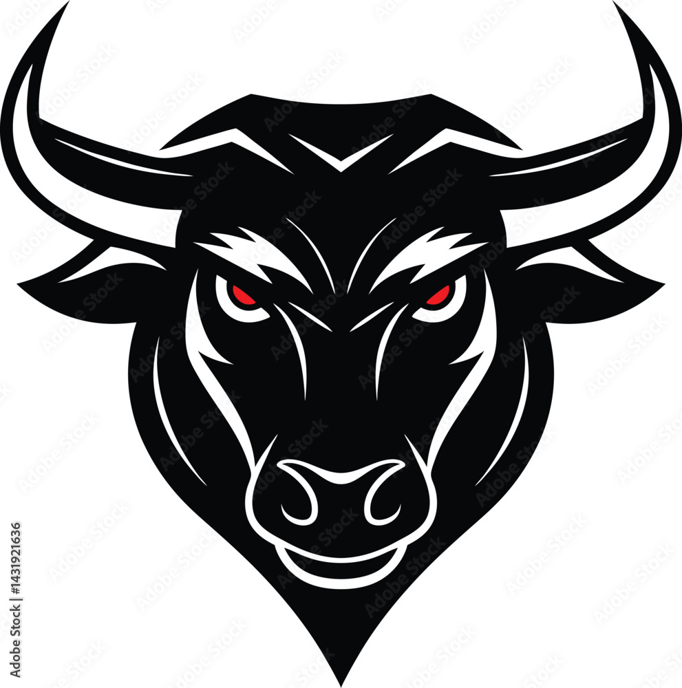 Obraz premium Fierce Bull Head with Sharp Horns and Red Eyes