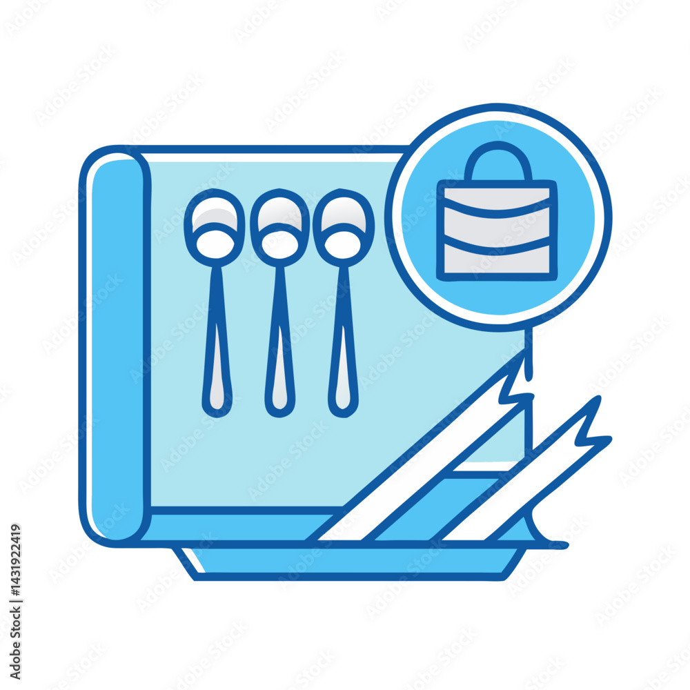 Icon of Clapperboard with Spoons, Shopping Bag Symbol Icon of Clapperboard with Spoons, Shopping Bag Symbol