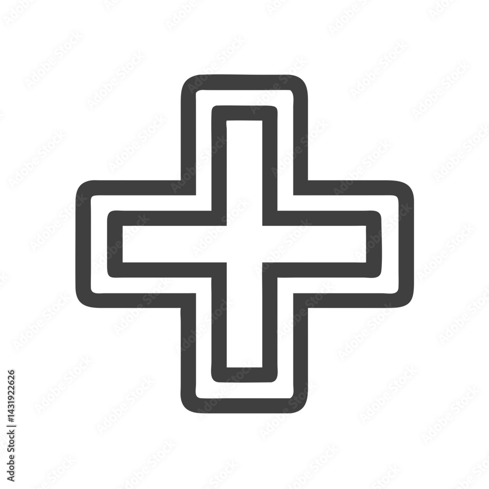 Geometric Gray Plus Sign with Double Border on Black Geometric Gray Plus Sign with Double Border on Black