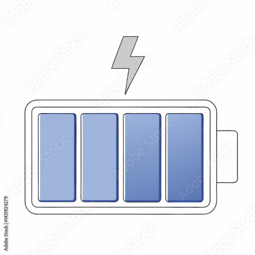 A fully charged battery icon, energized and ready, showcasing a vibrant blue energy level with a playful lightning bolt graphic.