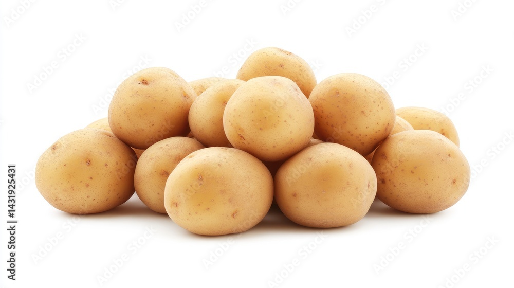 Pile of raw potatoes isolated on a white background in studio lighting. Pile of raw potatoes isolated on a white background in studio lighting.