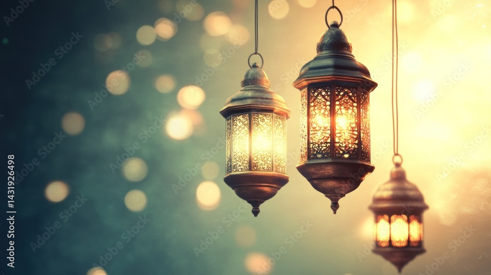 Glowing lanterns, festive bokeh, night, celebration Glowing lanterns, festive bokeh, night, celebration