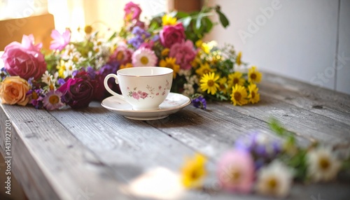 Wallpaper Mural cup of coffee and flowers Torontodigital.ca