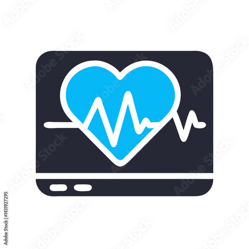 Blue Heart Heartbeat Monitor Icon on Dark Background