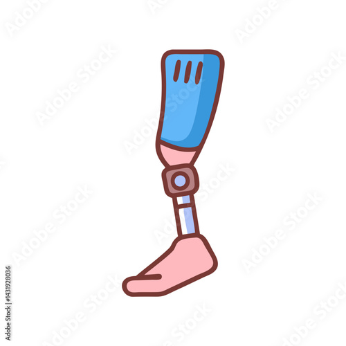 Colorful Cartoon Illustration of Leg Prosthesis on Black Background