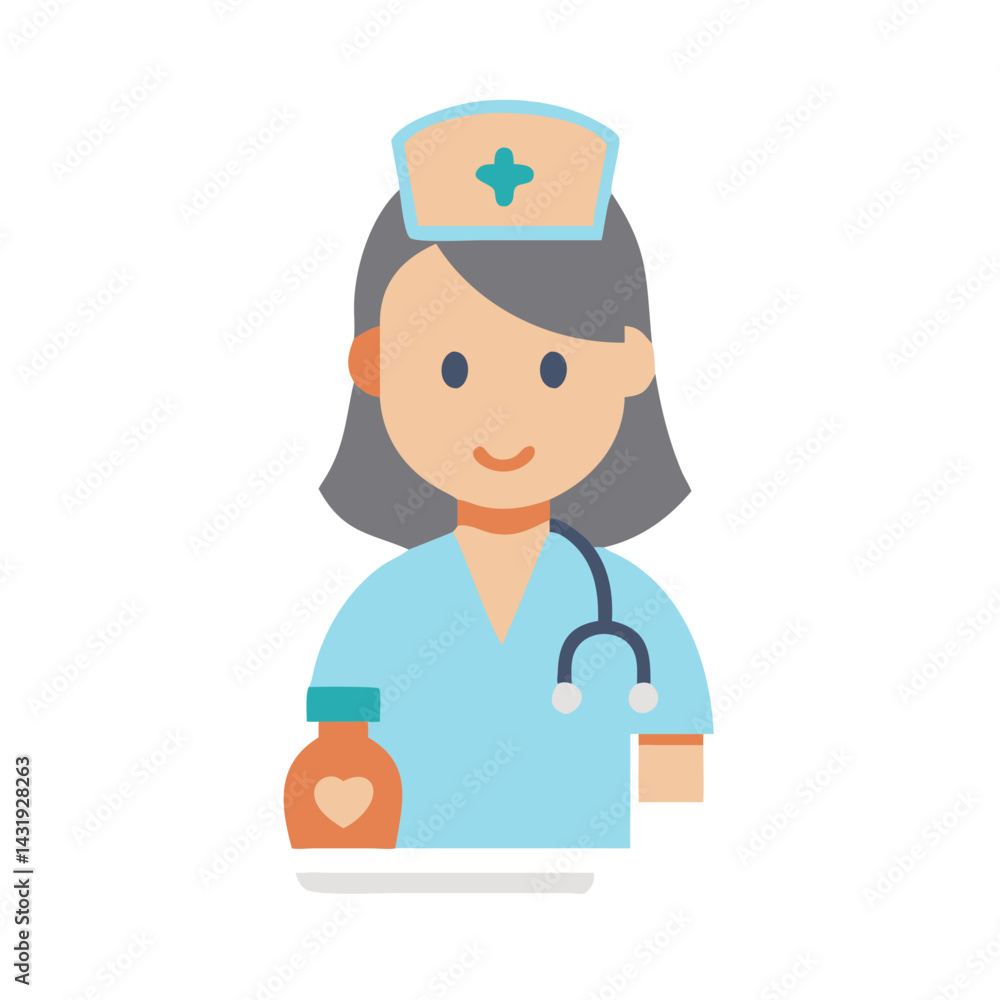 Cartoon Nurse Holding Medication Bottle with Stethoscope Image Cartoon Nurse Holding Medication Bottle with Stethoscope Image