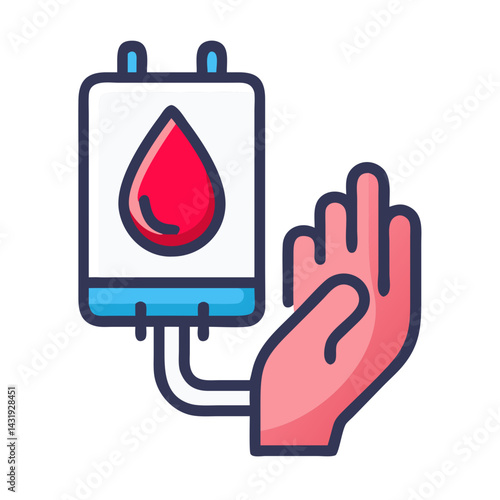 Blood donation icon with drop and hand symbol