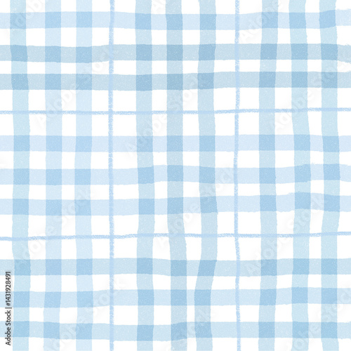 Light Blue Plaid Tartan Gingham Check Hand Drawn Background Pattern Overlay