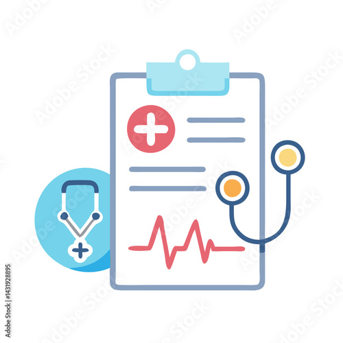 Medical Report with Stethoscope and Heart Rate Vector Illustration