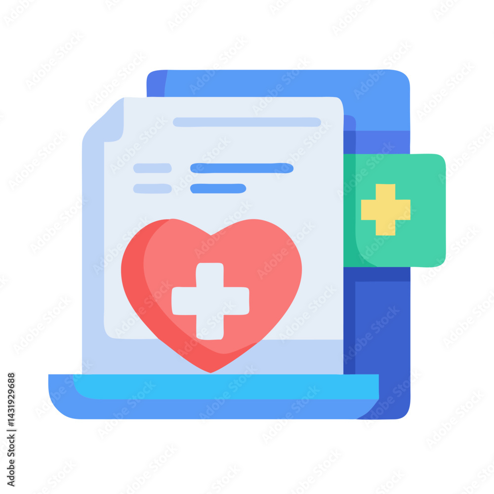 Fototapeta premium Medical record with heart and plus icon