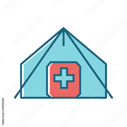 Medical tent icon with cross symbol isolated on black