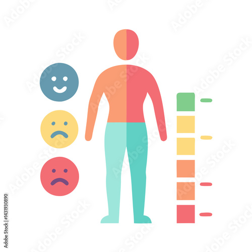 Pain scale with person and smiley faces illustration