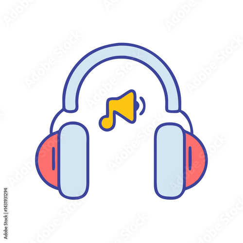Stylish Headphones and Music Note for Audio Listening