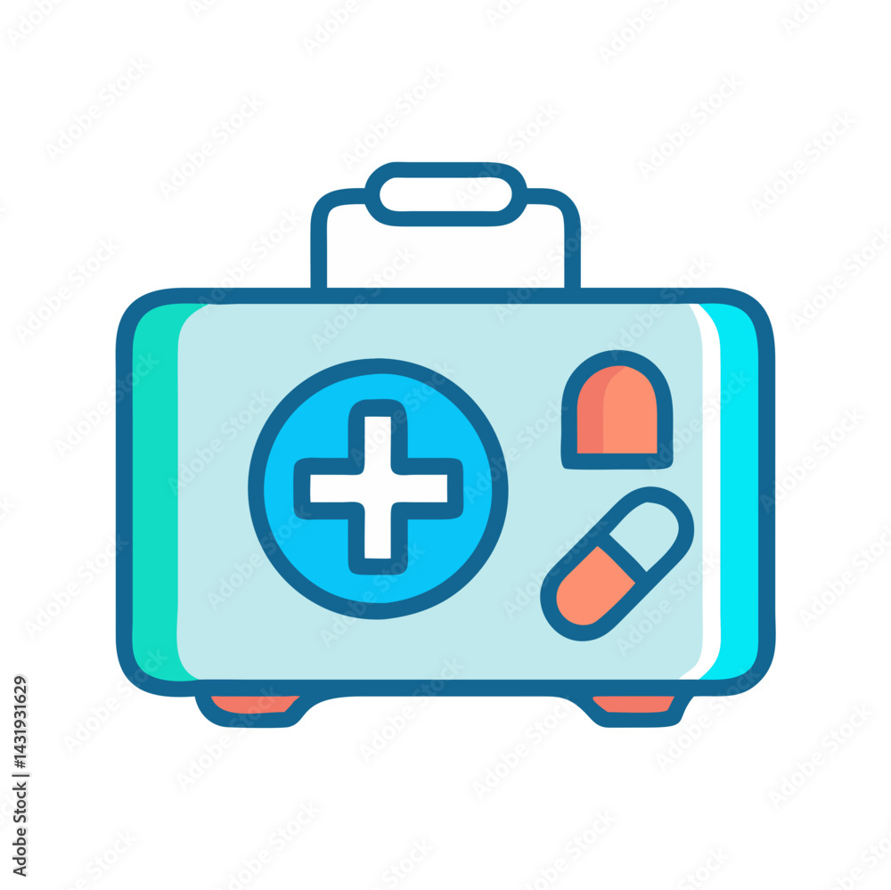 Fototapeta premium Cute Cartoon Style First Aid Kit Vector Icon
