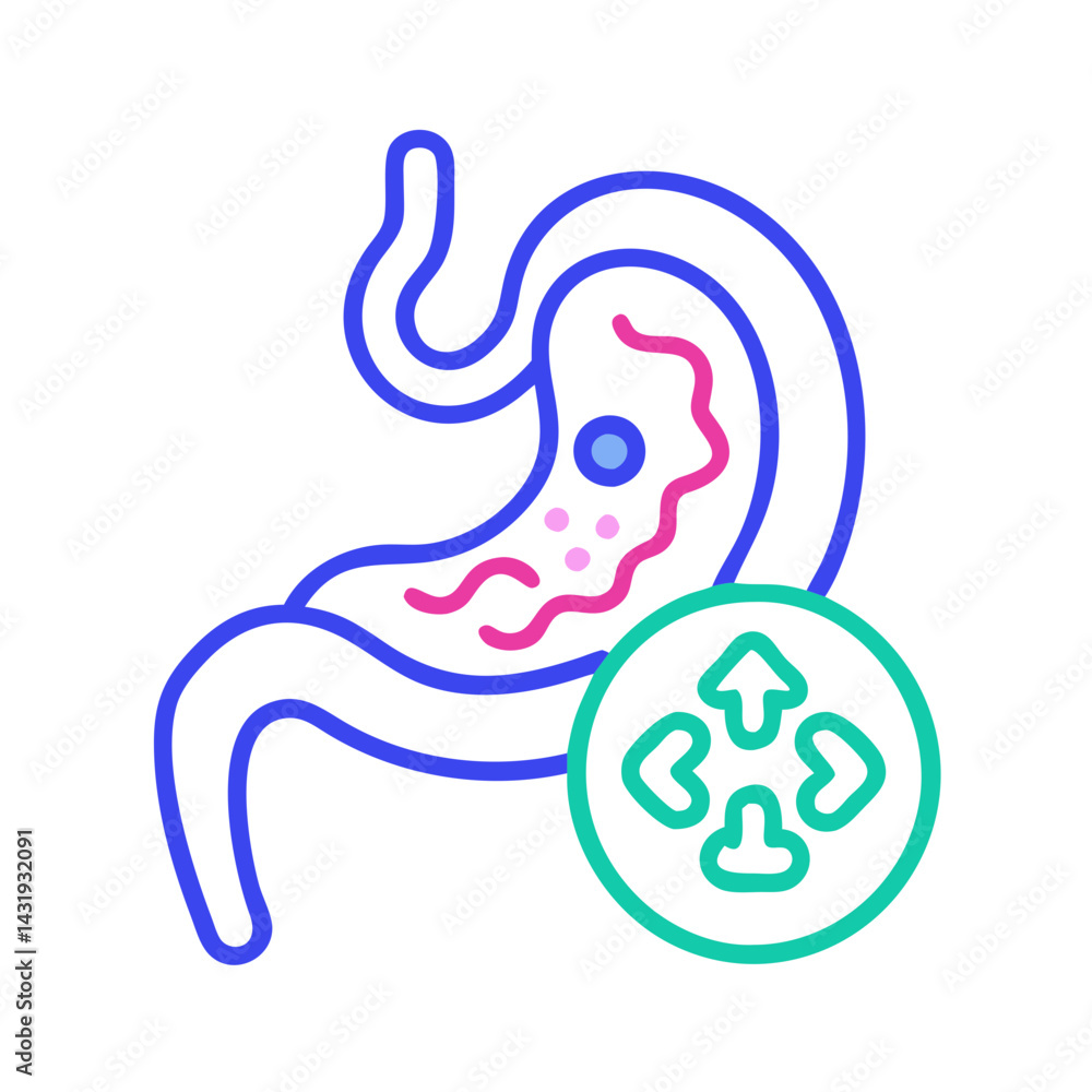 Obraz premium Stomach ulcer vector illustration with medical treatment symbol
