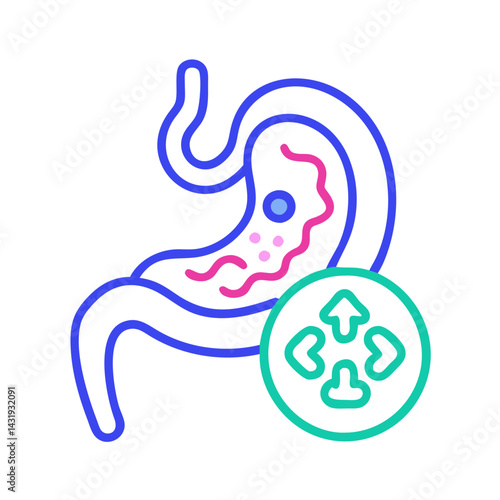 Stomach ulcer vector illustration with medical treatment symbol