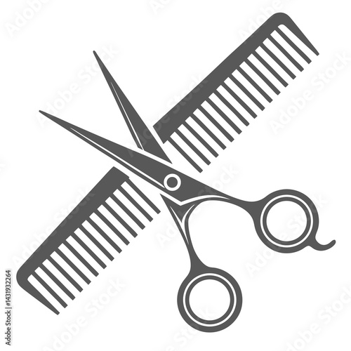 Barber shop logo, hair scissors and comb
