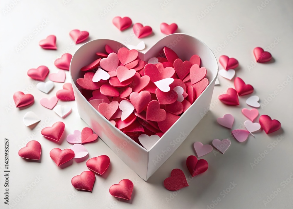 Obraz premium Valentine's Day Gift: Pink & Red Hearts in Heart-Shaped Box on White