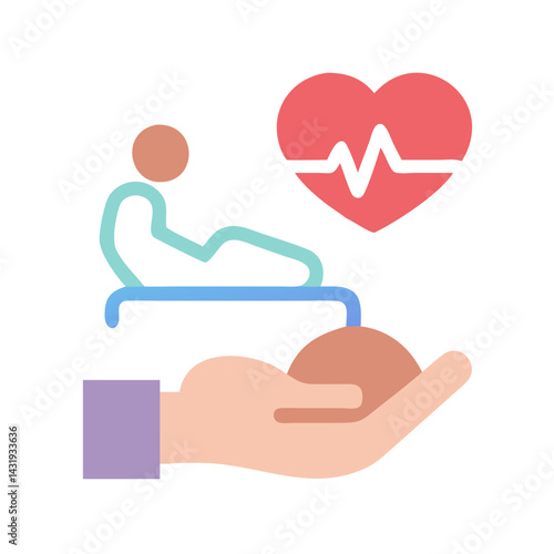 Healthcare in hand symbol, medical assistance and care