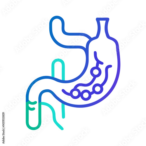 Gradient Stomach Icon, Human Digestive System Illustration on Black