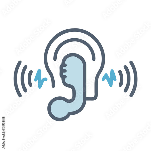 Hearing aid and sound waves on black background