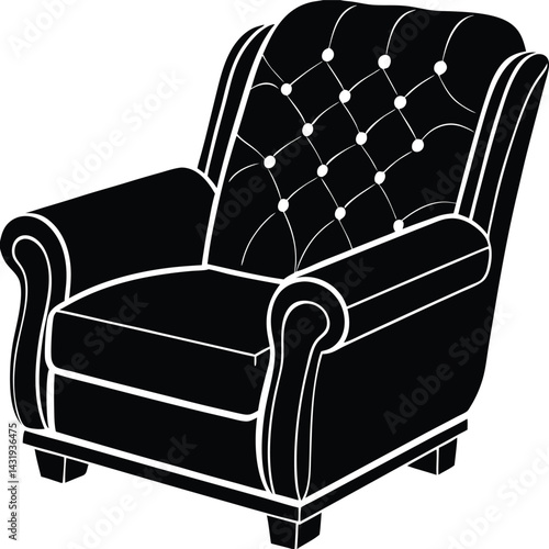 Recliner Furniture Silhouette Black Vector | Comfortable Chair Vector