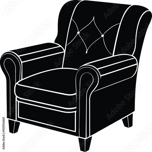 Recliner Furniture Silhouette Black Vector | Comfortable Chair Vector