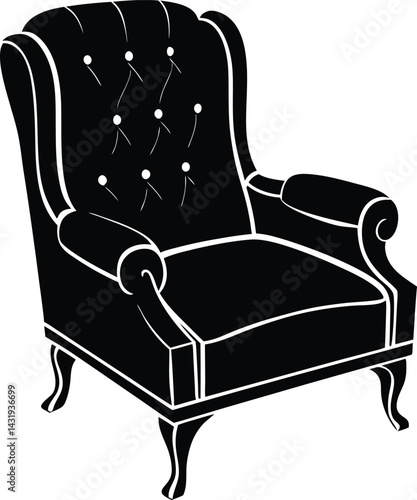 Recliner Furniture Silhouette Black Vector | Comfortable Chair Vector