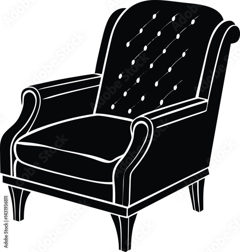 Recliner Furniture Silhouette Black Vector | Comfortable Chair Vector