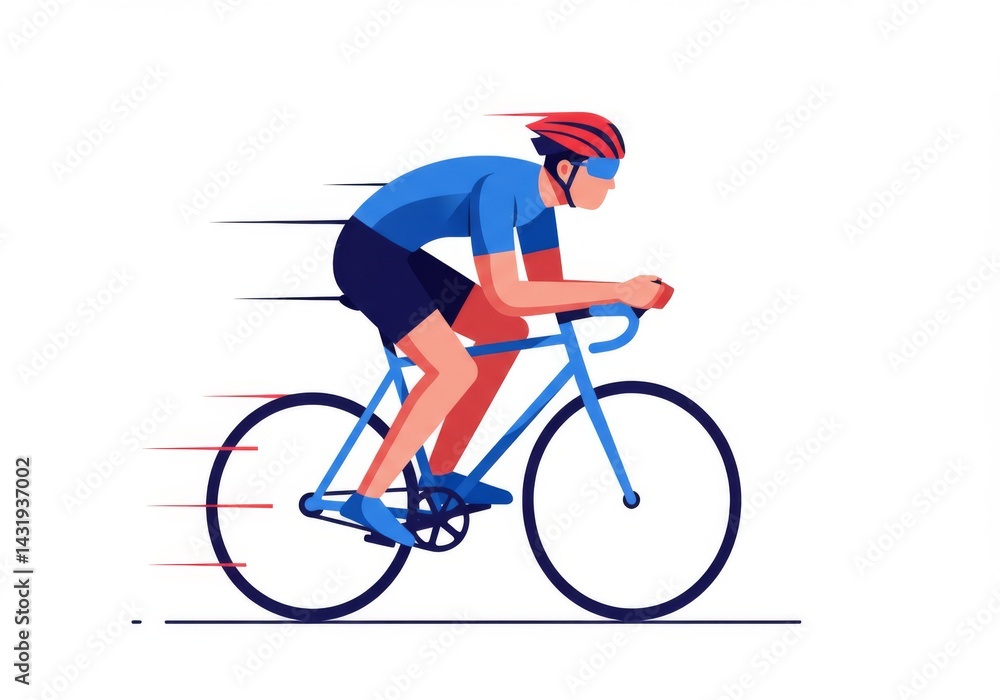 Dynamic cycling speed and action with an athlete on a bicycle in motion