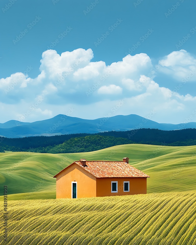 Serene Countryside Home Stands Amidst Golden Fields under an Expansive Azure Sky Scenery of excellence Serene Countryside Home Stands Amidst Golden Fields under an Expansive Azure Sky Scenery of excellence