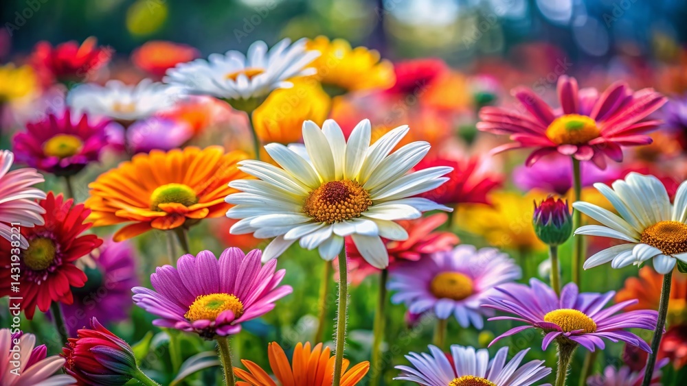 Fototapeta premium Vibrant Daisy Field: A Burst of Spring Color - High-Resolution Stock Photo