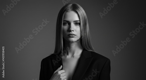 Obraz na płótnie Elegant black and white portrait of a woman in formal attire w salonie