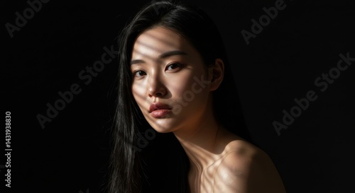 Dramatic portrait of woman with light and shadow play for artistic design