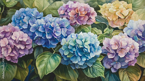 Elegant wedding invitation card background . Minimal hand painted watercolor Hydrangea flowers texture template background. Design for wedding, vip cover, poster, rsvp moderncard.Valentine's Day